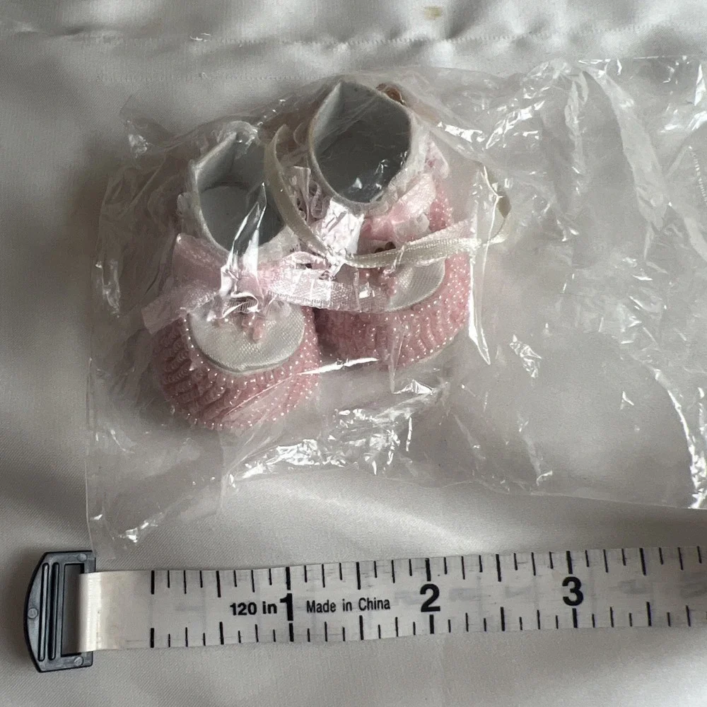 Vintage Pink Beaded Baby‎ Girl Shoes Ornaments 2 Pack Sealed Baby Shower Crafts